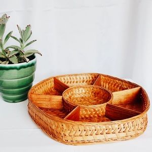 Vintage Wicker Chip and Dip Basket Serving Tray